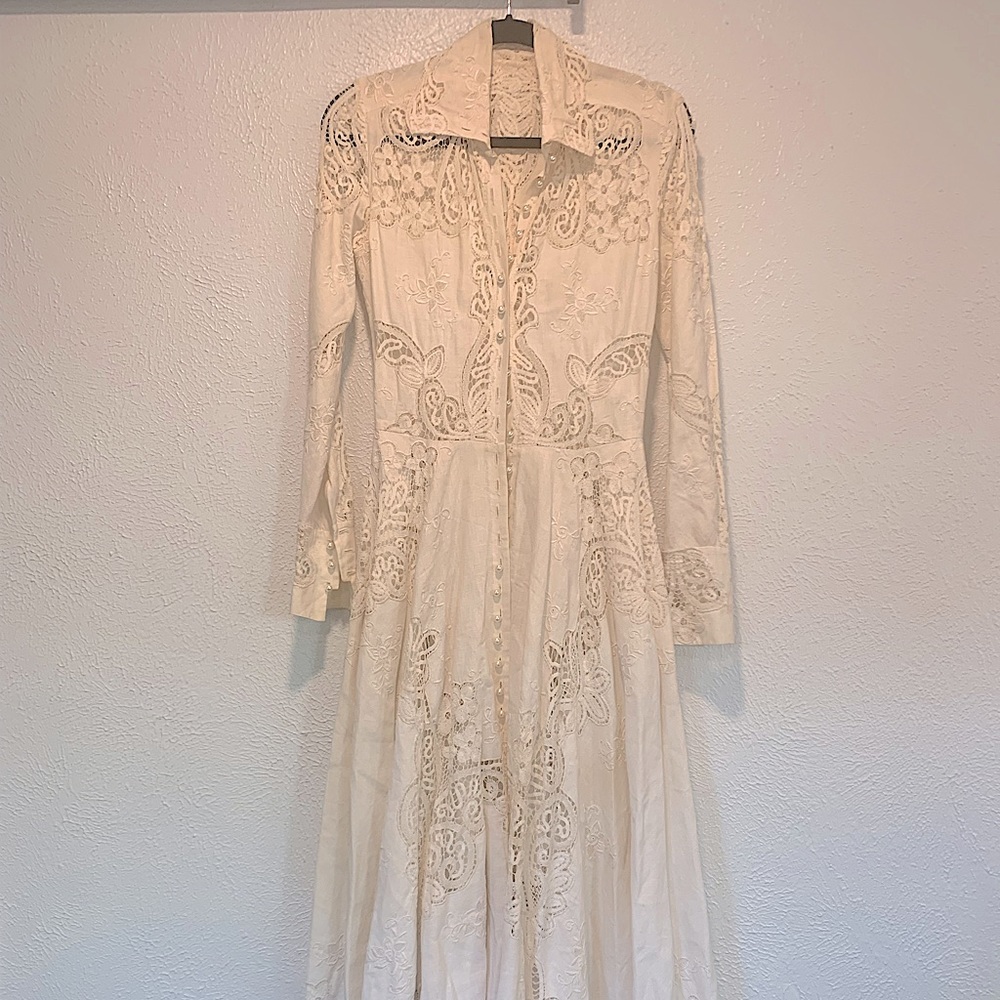 Omo Norma Kamali Vintage Pearl Button Down Lace Long Sleeve Maxi Dress